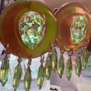 Vintage Beth Brennen Iridescent lime green  Tasseled Crystal Earring lime green